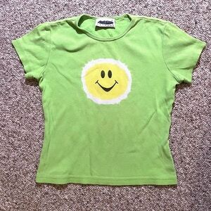 Vintage 90s Smiley Face Lime Green Crop Top Tee